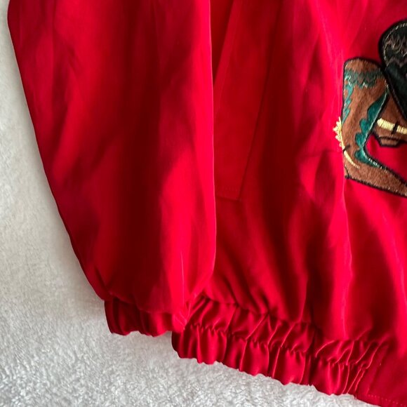 Vintage 90s Jacket by Design Rodeo Western Red Appliquéd Horses Shoulder Pads - Picture 4 of 6